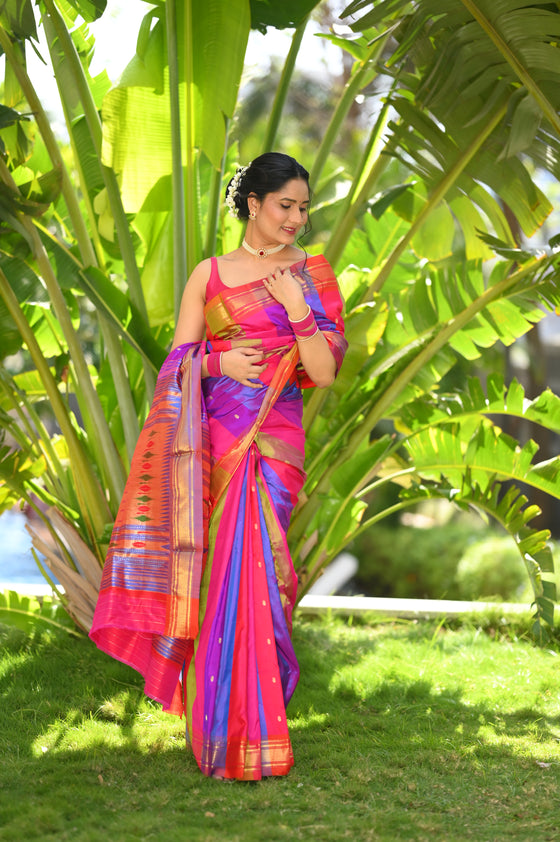 Pehal Traditional Multicolor Pure Silk Paithani with Double Pallu