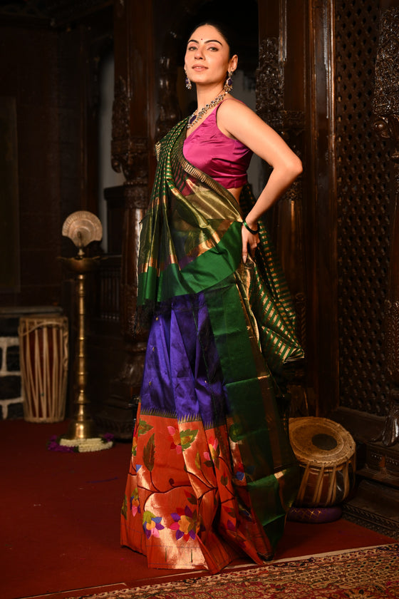 Mahalakshmi ~Handloom Pure Silk Paithani Lehnga With Zari Work in Purple