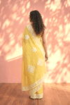 Sehaj ~ Exclusive Hand-Stitched Appliqué Weave Cotton Saree Floral Appliqué Pallu Fresh Yelllow - verymuchindian.com