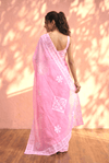 Sehaj ~ Exclusive Hand-Stitched Appliqué Weave Cotton Saree Floral Appliqué Pallu In CandyPink - verymuchindian.com