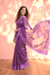 Sehaj ~ Exclusive Hand-Stitched Appliqué Weave Cotton Saree Floral Appliqué Pallu In Royal Purple - verymuchindian.com