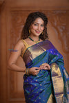 Shubh Lakshmi ~ Handloom Pure Silk Kanjivaram Saree in Dual Tone Azure Blue (Silk Mark Certified)