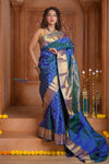 Shubh Lakshmi ~ Handloom Pure Silk Kanjivaram Saree in Dual Tone Azure Blue (Silk Mark Certified)