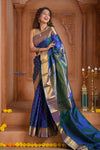 Shubh Lakshmi ~ Handloom Pure Silk Kanjivaram Saree in Dual Tone Azure Blue (Silk Mark Certified)