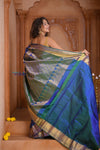 Shubh Lakshmi ~ Handloom Pure Silk Kanjivaram Saree in Dual Tone Azure Blue (Silk Mark Certified)