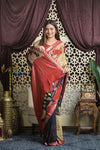 Shubh Lakshmi 2.0 ~ Handloom High Quality Pure Silk Saree with Digital Print in Red and Blue