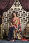 Shubh Lakshmi 2.0 ~ Handloom High Quality Pure Silk Saree with Digital Print in Red and Blue