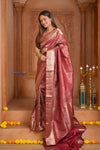 Shubh Lakshmi ~ Handloom High Quality Pure Soft Silk Brocade Saree in Rust (Silk Mark Certified)