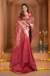 Shubh Lakshmi ~ Handloom High Quality Pure Soft Silk Brocade Saree in Rust (Silk Mark Certified)