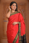 Shubh Lakshmi ~ Handloom Pure Mysore Silk Crepe Saree in Red and Black (Silk Mark Certified)