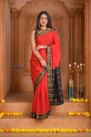 Shubh Lakshmi ~ Handloom Pure Mysore Silk Crepe Saree in Red and Black (Silk Mark Certified)