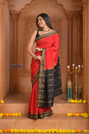 Shubh Lakshmi ~ Handloom Pure Mysore Silk Crepe Saree in Red and Black (Silk Mark Certified)