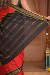 Shubh Lakshmi ~ Handloom Pure Mysore Silk Crepe Saree in Red and Black (Silk Mark Certified)