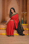 Shubh Lakshmi ~ Handloom Pure Mysore Silk Crepe Saree in Red and Black (Silk Mark Certified)