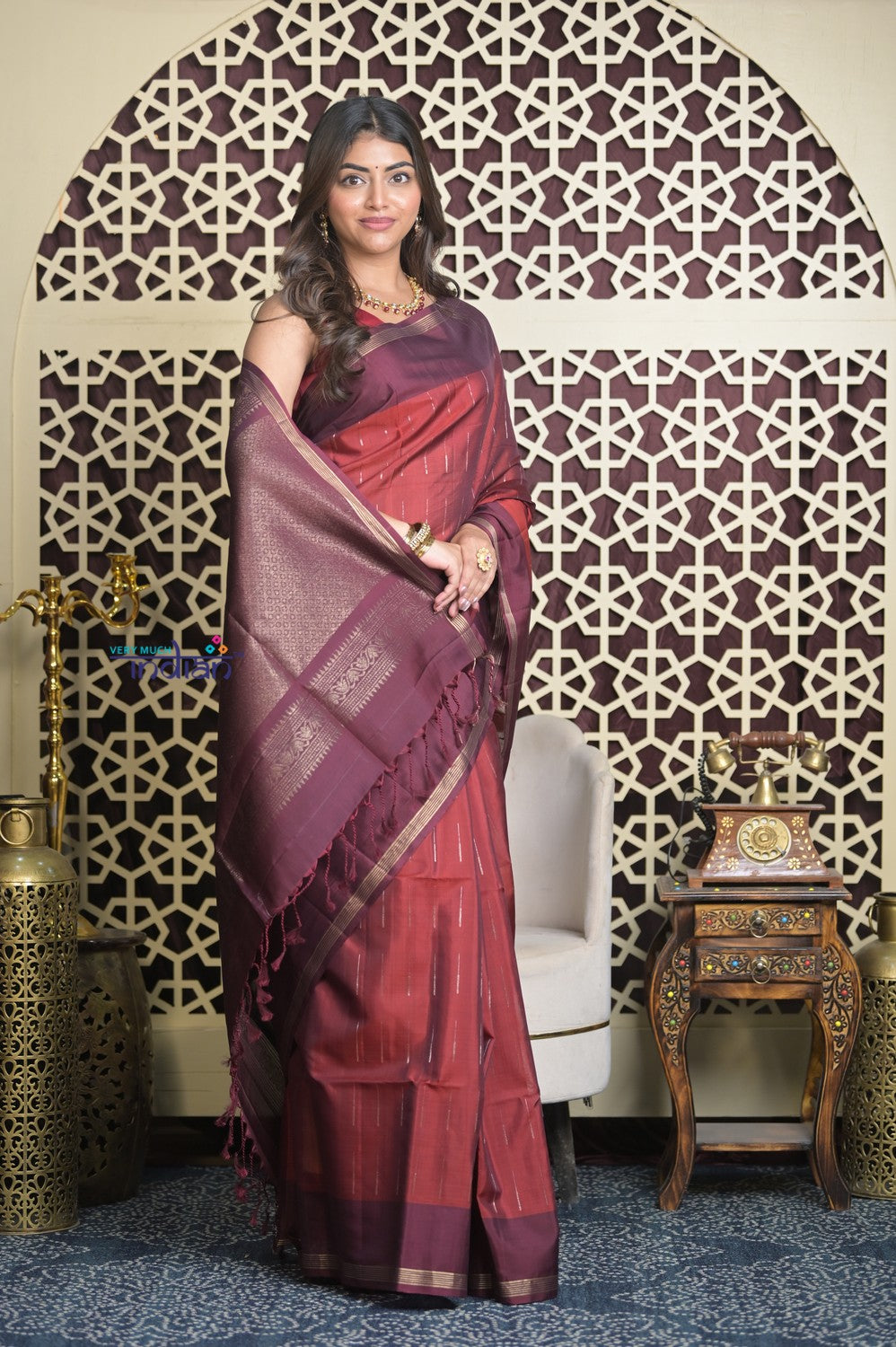 Shubh Lakshmi 2.0 ~ Handloom High Quality Pure Soft Silk Saree in Red and Maroon (Silk Mark Certified)