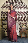 Shubh Lakshmi 2.0 ~ Handloom High Quality Pure Soft Silk Saree in Red and Maroon (Silk Mark Certified)