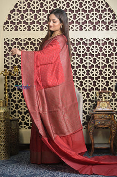 Shubh Lakshmi 2.0 ~ Handloom High Quality Pure Chiniya Silk Saree in Twilight Red (Silk Mark Certified)