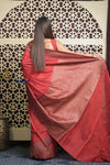 Shubh Lakshmi 2.0 ~ Handloom High Quality Pure Chiniya Silk Saree in Twilight Red (Silk Mark Certified)