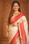 Shubh Lakshmi ~ Handloom High Quality Pure Soft Silk Saree in White and Red (Silk Mark Certified)