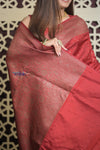 Shubh Lakshmi 2.0 ~ Handloom High Quality Pure Chiniya Silk Saree in Twilight Red (Silk Mark Certified)