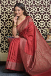 Shubh Lakshmi 2.0 ~ Handloom High Quality Pure Chiniya Silk Saree in Twilight Red (Silk Mark Certified)