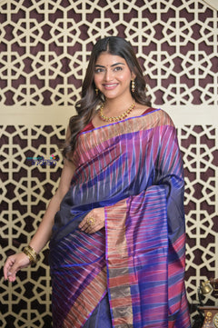 Shubh Lakshmi 2.0 ~ Handloom High Quality Pure Soft Silk Saree in Blue and Purple (Silk Mark Certified)