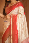 Shubh Lakshmi ~ Handloom High Quality Pure Soft Silk Saree in White and Red (Silk Mark Certified)