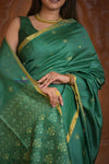 Shubh Lakshmi ~ Handloom Tussar Silk Saree with Digital Print in Dark Green