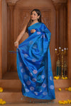 Shubh Lakshmi ~ Handloom High Quality Pure Soft Silk Saree in Ocean Blue (Silk Mark Certified)