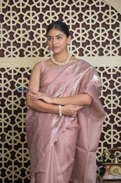 Shubh Lakshmi 2.0 ~ Handloom High Quality Pure Kora Silk Saree in Powder Pink (Silk Mark Certified)
