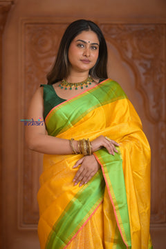 Shubh Lakshmi ~ Handloom High Quality Pure Soft Silk Saree in Lemon Yellow (Silk Mark Certified)