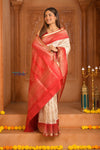 Shubh Lakshmi ~ Handloom High Quality Pure Soft Silk Saree in White and Red (Silk Mark Certified)