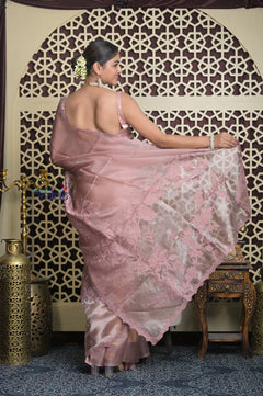 Shubh Lakshmi 2.0 ~ Handloom High Quality Pure Kora Silk Saree in Powder Pink (Silk Mark Certified)