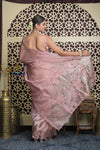 Shubh Lakshmi 2.0 ~ Handloom High Quality Pure Kora Silk Saree in Powder Pink (Silk Mark Certified)
