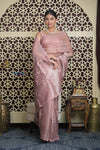 Shubh Lakshmi 2.0 ~ Handloom High Quality Pure Kora Silk Saree in Powder Pink (Silk Mark Certified)