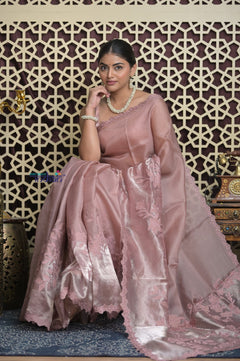 Shubh Lakshmi 2.0 ~ Handloom High Quality Pure Kora Silk Saree in Powder Pink (Silk Mark Certified)