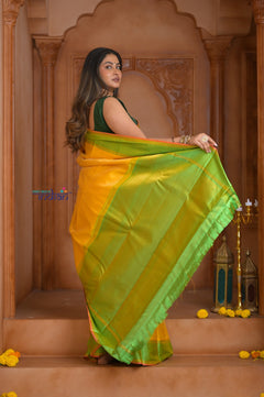 Shubh Lakshmi ~ Handloom High Quality Pure Soft Silk Saree in Lemon Yellow (Silk Mark Certified)