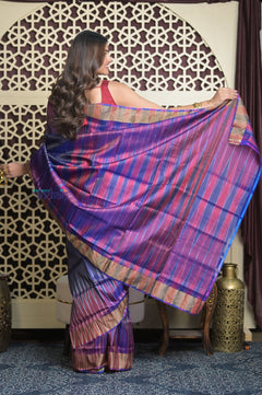 Shubh Lakshmi 2.0 ~ Handloom High Quality Pure Soft Silk Saree in Blue and Purple (Silk Mark Certified)