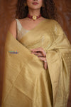 Shubh Lakshmi ~ Handloom Pure Mysore Silk Crepe Saree in Slaked Gold (Silk Mark Certified)