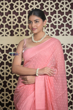 Shubh Lakshmi 2.0 ~ Handloom Chanderi Saree in Light Peach (Silk Mark Certified)