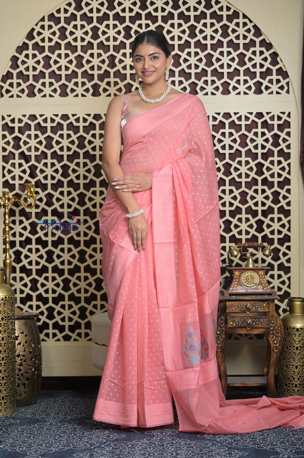 Shubh Lakshmi 2.0 ~ Handloom Chanderi Saree in Light Peach (Silk Mark Certified)