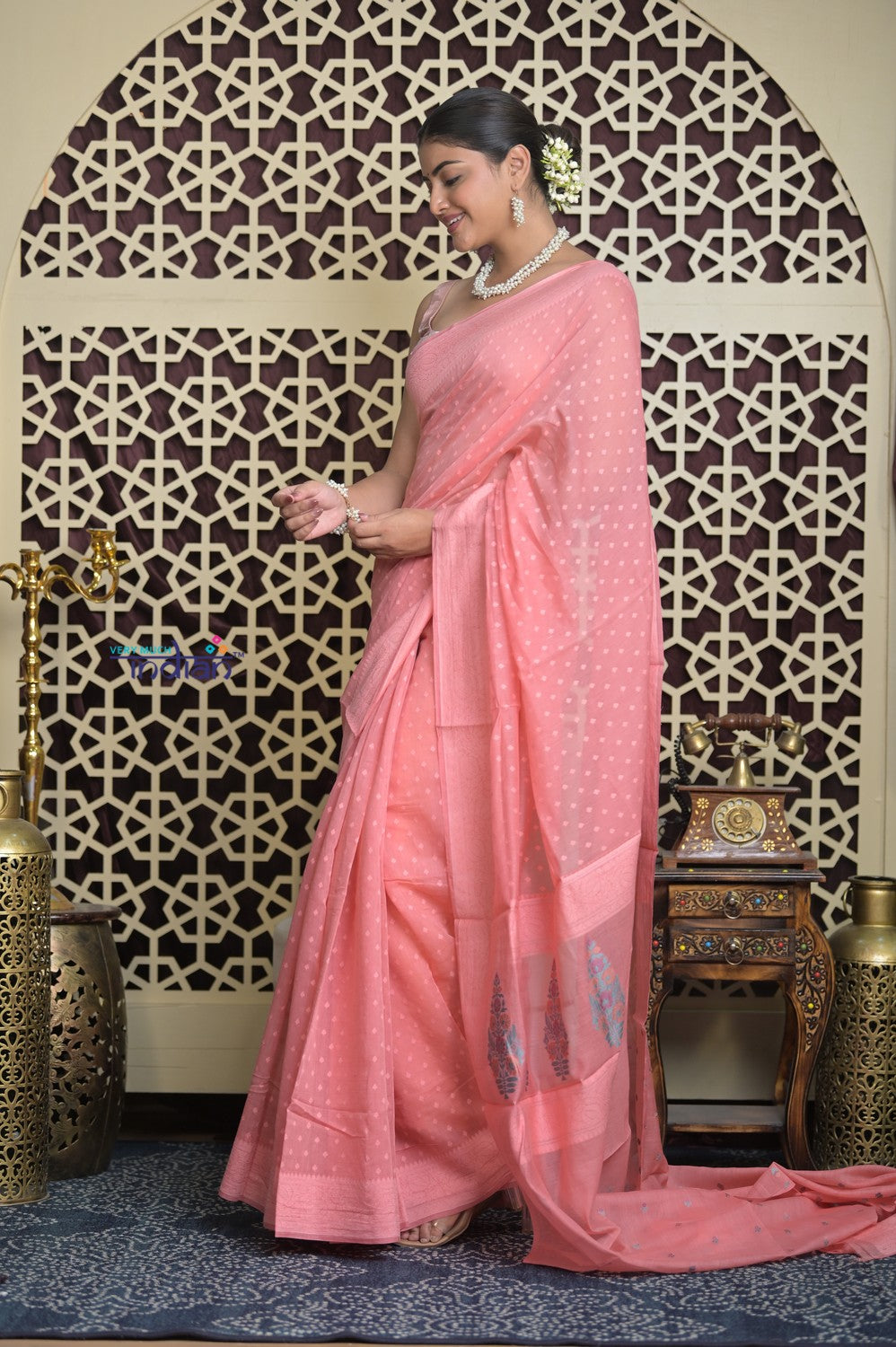Shubh Lakshmi 2.0 ~ Handloom Chanderi Saree in Light Peach (Silk Mark Certified)