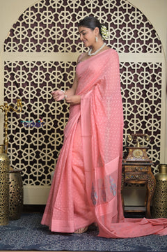 Shubh Lakshmi 2.0 ~ Handloom Chanderi Saree in Light Peach (Silk Mark Certified)