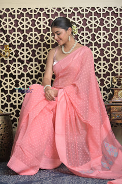 Shubh Lakshmi 2.0 ~ Handloom Chanderi Saree in Light Peach (Silk Mark Certified)