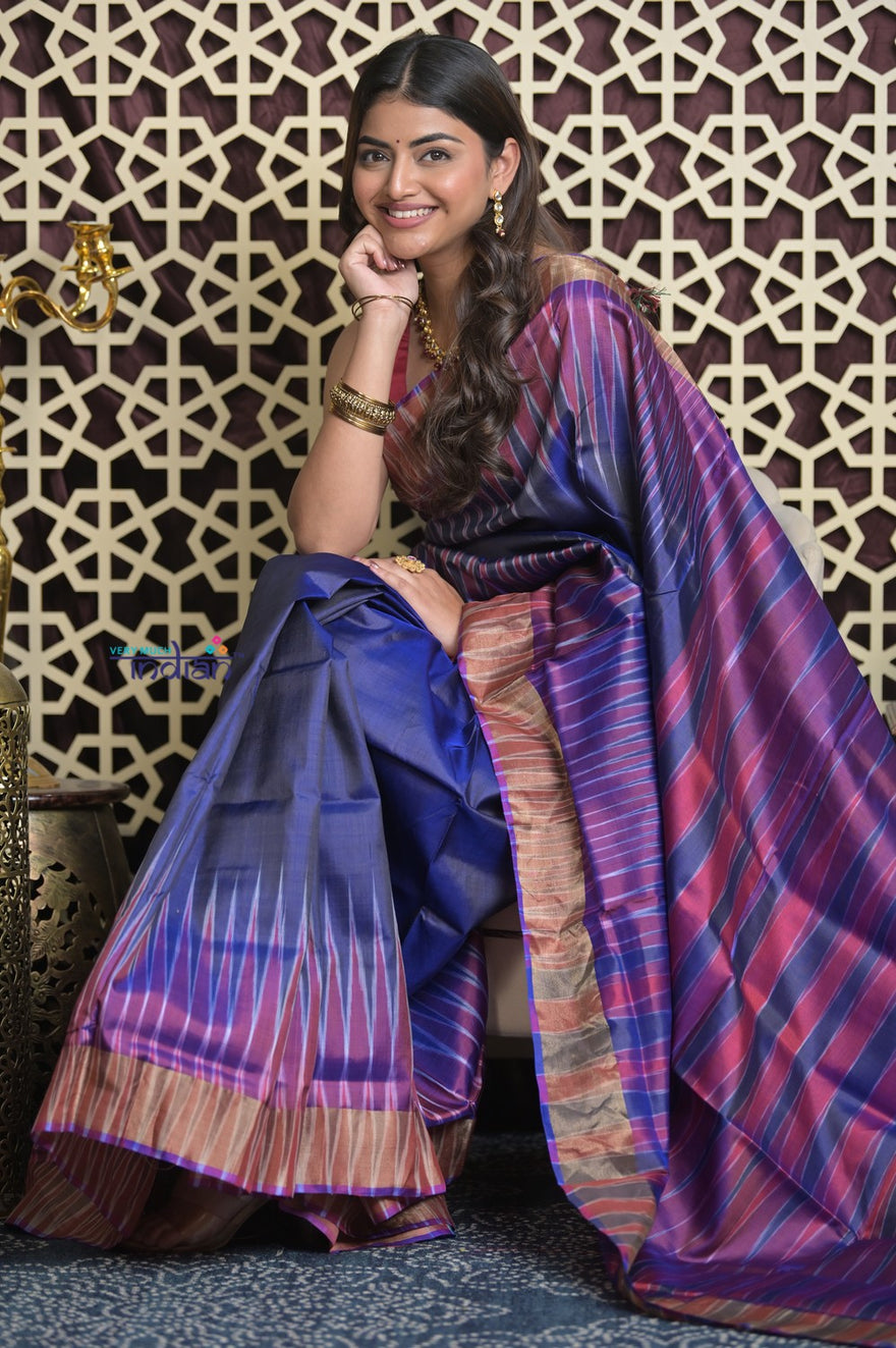 Shubh Lakshmi 2.0 ~ Handloom High Quality Pure Soft Silk Saree in Blue and Purple (Silk Mark Certified)