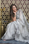 Shubh Lakshmi 2.0 ~ Designer Handloom Pure Linen Saree in Grey