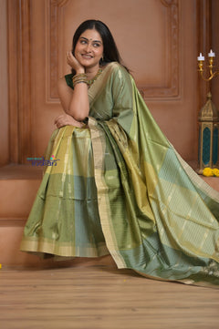 Shubh Lakshmi ~ Handloom High Quality Pure Soft Silk Saree in Shades of Green (Silk Mark Certified)
