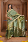 Shubh Lakshmi ~ Handloom High Quality Pure Soft Silk Saree in Shades of Green (Silk Mark Certified)