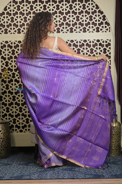 Shubh Lakshmi 2.0 ~ Handloom High Quality Pure Soft Silk Saree in Lilac and Purple (Silk Mark Certified)