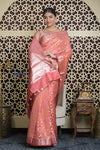 Shubh Lakshmi 2.0 ~ Designer Chanderi Cotton Silk Saree with Diamond Pattern in Salient Peach